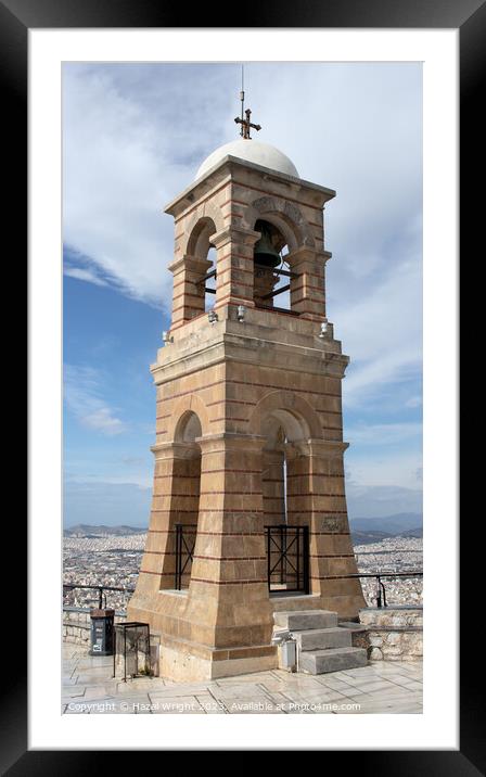 Top of lykabettos hill,Bell Tower Athens Framed Mounted Print by Hazel Wright