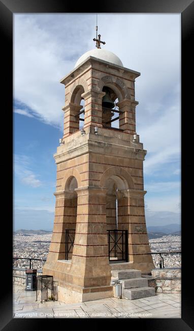 Top of lykabettos hill,Bell Tower Athens Framed Print by Hazel Wright