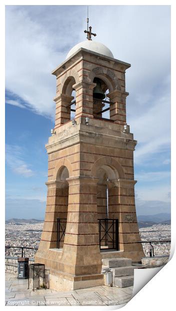 Top of lykabettos hill,Bell Tower Athens Print by Hazel Wright