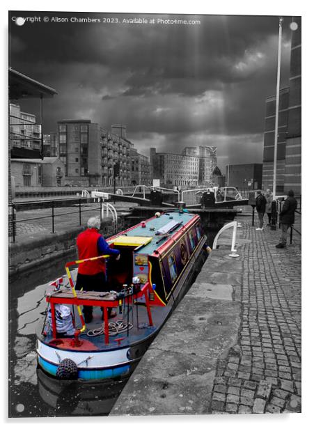 Leeds Canal Boat Acrylic by Alison Chambers