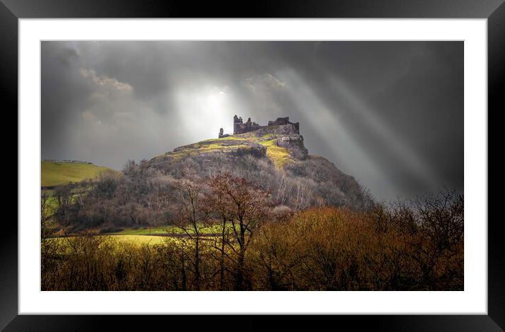 Dramatic sky over Carreg Cennen Castle Framed Mounted Print by Leighton Collins