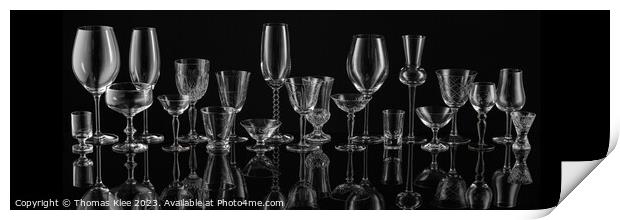 The world of glasses for wine, champagne and all kinds of spirits as a panoramic image. Print by Thomas Klee
