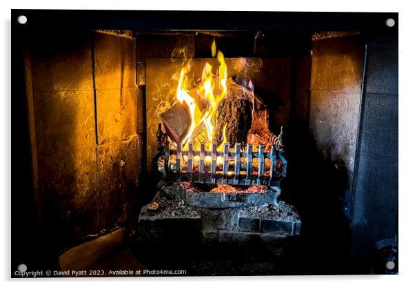 English Pub Log Fire Acrylic by David Pyatt