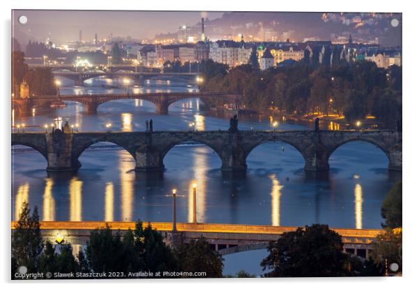 Prague Bridges Acrylic by Slawek Staszczuk