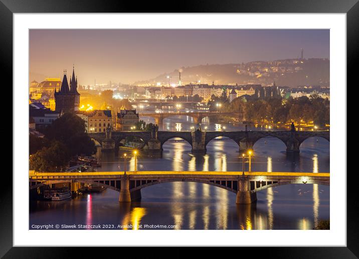 Prague by Night Framed Mounted Print by Slawek Staszczuk