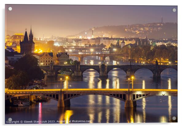 Prague by Night Acrylic by Slawek Staszczuk