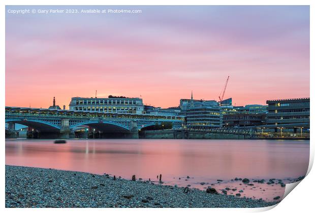 Blackfriars Bridge, London, UK, at sunset on a summer's evening.  Print by Gary Parker