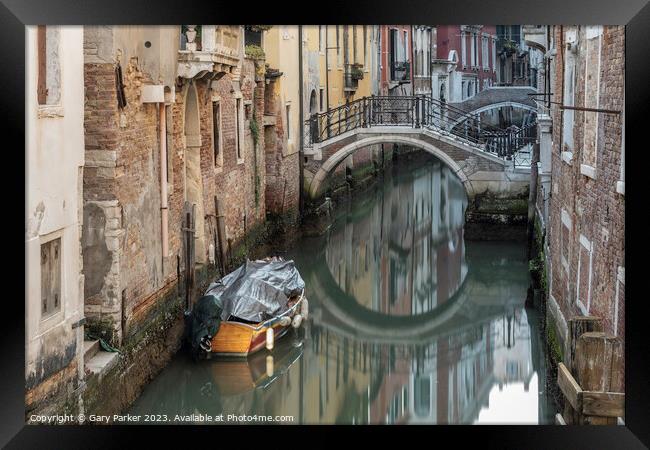 Typical Venetian canal, early in the morning. Framed Print by Gary Parker