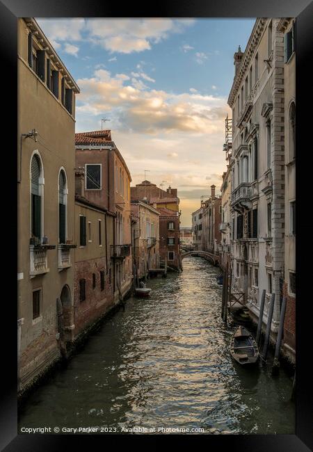 Typical Venetian canal, early in the morning.  Framed Print by Gary Parker