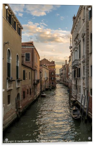 Typical Venetian canal, early in the morning.  Acrylic by Gary Parker