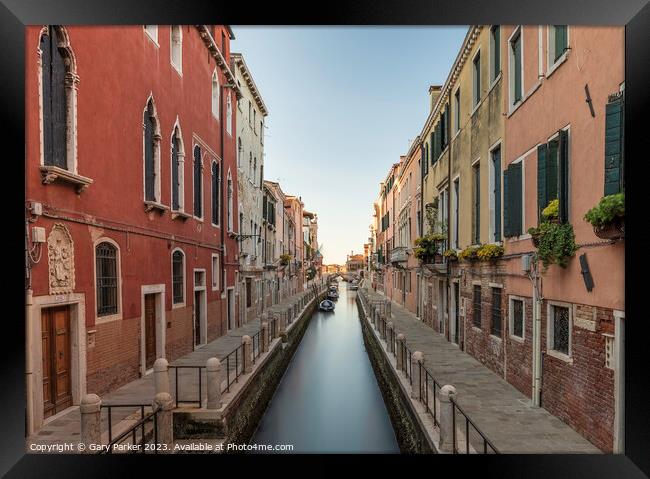 Typical Venetian canal, early in the morning. Venice, Italy. Framed Print by Gary Parker