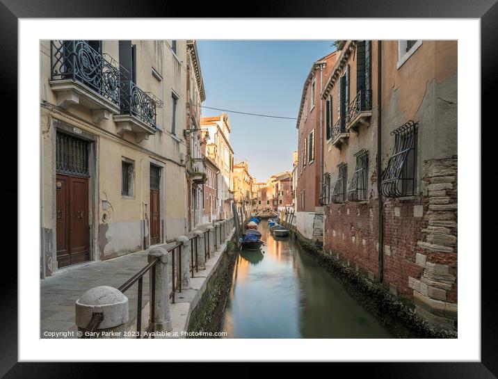 Typical Venetian canal, early in the morning.  Framed Mounted Print by Gary Parker