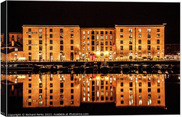 Albert Dock -Atlantic Dock Liverpool at Night Canvas Print by Richard Perks