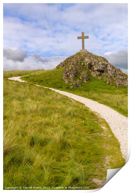 Cross on Llanddwyn Island Print by Darrell Evans