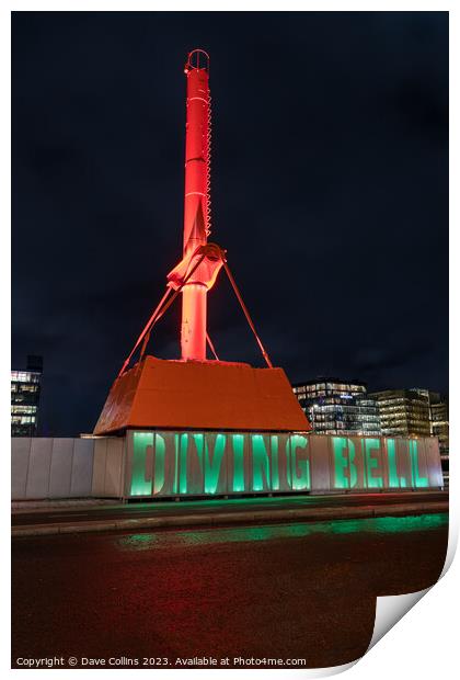 The Diving Bell used in the building of Dublin Port’s quay walls illuminated at night, Dublin, Ireland Print by Dave Collins