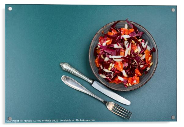 Diet salad with chicory, vegan food. Acrylic by Mykola Lunov Mykola