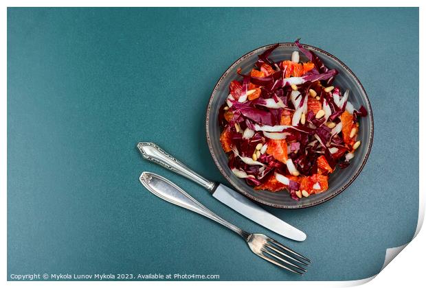 Diet salad with chicory, vegan food. Print by Mykola Lunov Mykola