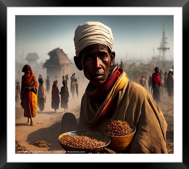 African man holding some food. Framed Mounted Print by Luigi Petro