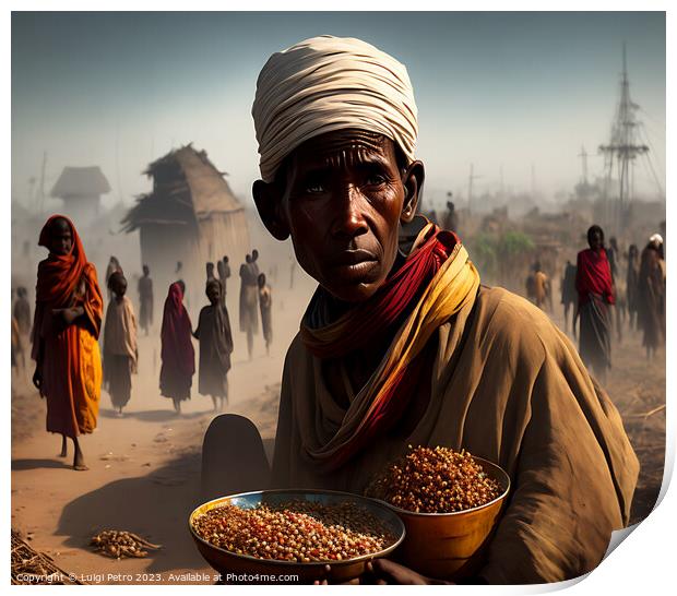 African man holding some food. Print by Luigi Petro