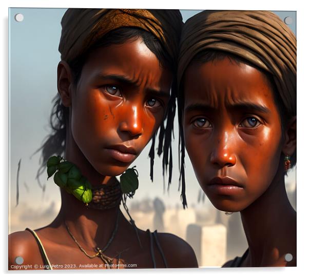 Two African young women looking dejected. Acrylic by Luigi Petro