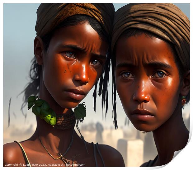 Two African young women looking dejected. Print by Luigi Petro