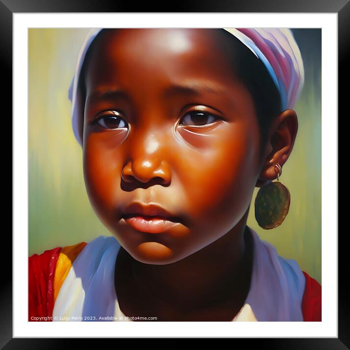 Young African girl looking dejected. Framed Mounted Print by Luigi Petro
