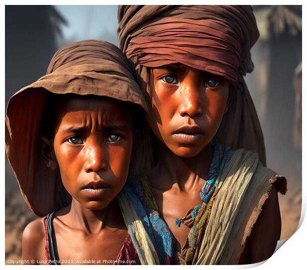 Two African children looking dejected. Print by Luigi Petro