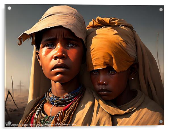 Two African children looking dejected. Acrylic by Luigi Petro