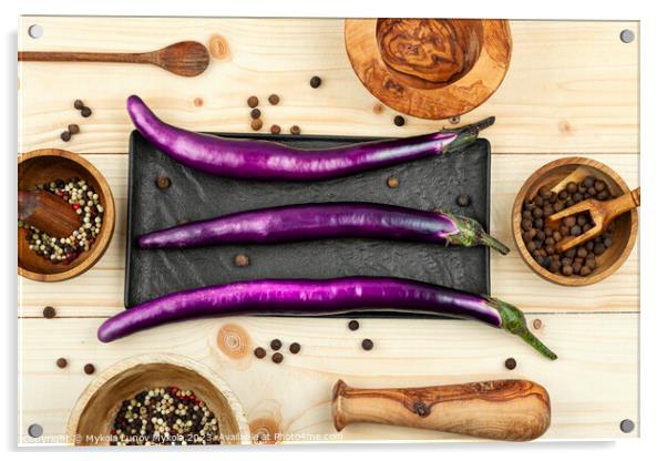 Small raw purple eggplants Acrylic by Mykola Lunov Mykola