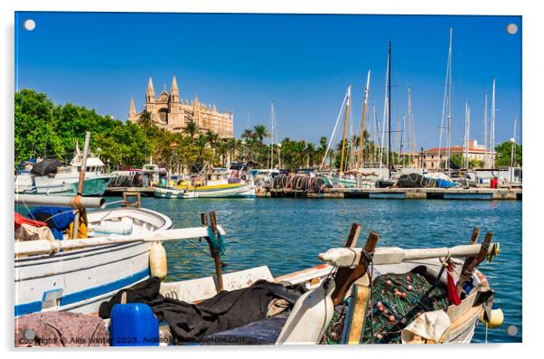 Palma de Majorca, harbor and Cathedral La Seu Acrylic by Alex Winter