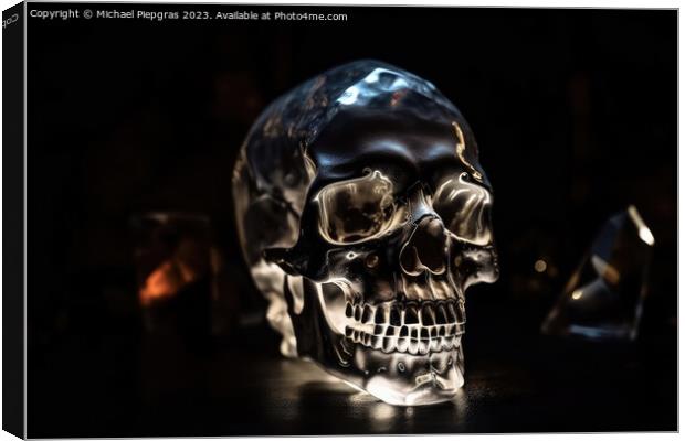 A crystal skull in a dark cave created with generative AI techno Canvas Print by Michael Piepgras