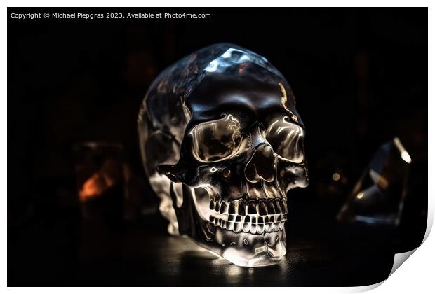 A crystal skull in a dark cave created with generative AI techno Print by Michael Piepgras