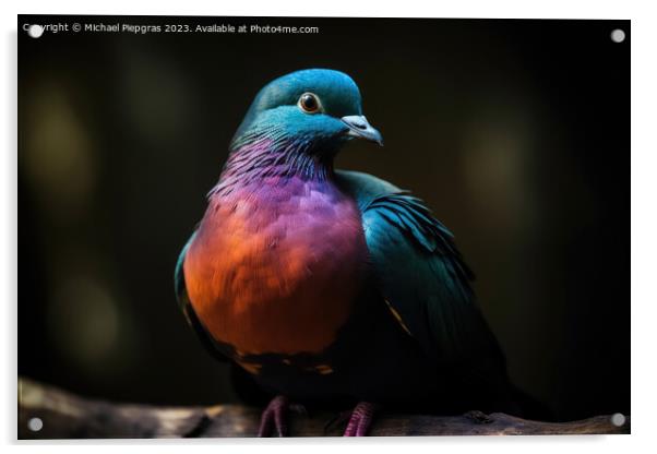 A dove thinking it is a colorful parrot  created with generative Acrylic by Michael Piepgras