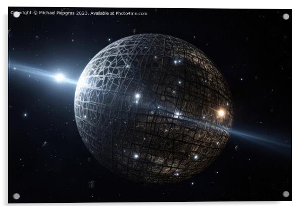 Dyson Sphere in space spans a star created with generative AI te Acrylic by Michael Piepgras