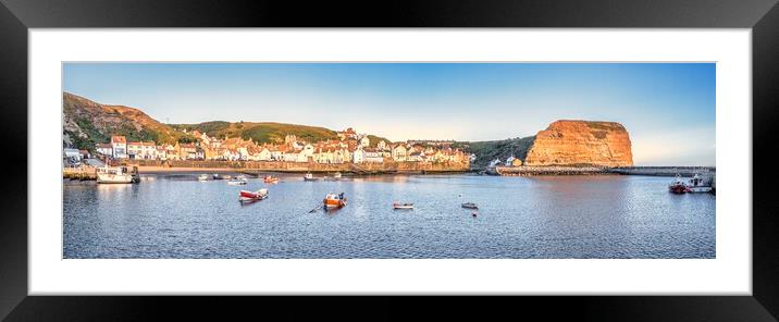 Staithes Harbour Panoramic Framed Mounted Print by Tim Hill