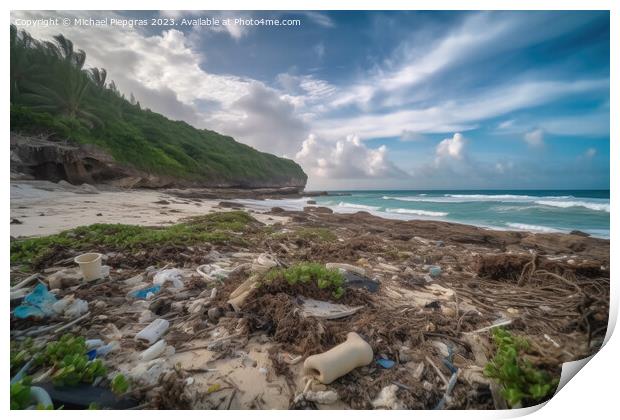 A lot of plastic waste on a tropical dream beach created with ge Print by Michael Piepgras