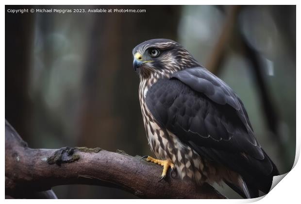 A merlin bird of prey on a branch in close up created with gener Print by Michael Piepgras