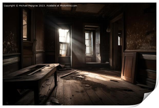 An abandoned House viewed from a room inside created with genera Print by Michael Piepgras