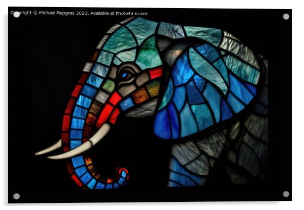 An elephant made of stained glas on a dark background created wi Acrylic by Michael Piepgras