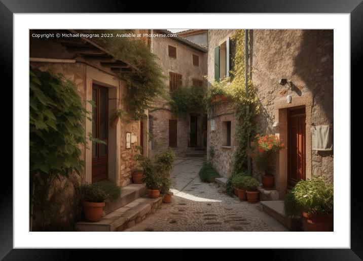 An old street in an idyllic Italian village created with generat Framed Mounted Print by Michael Piepgras