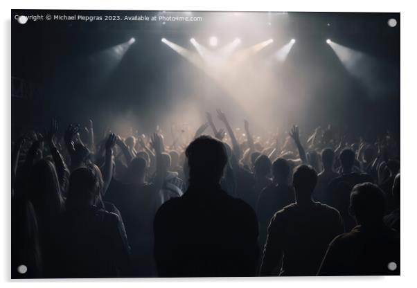 Black silhouette of a huge crowd of cheering people in front of  Acrylic by Michael Piepgras