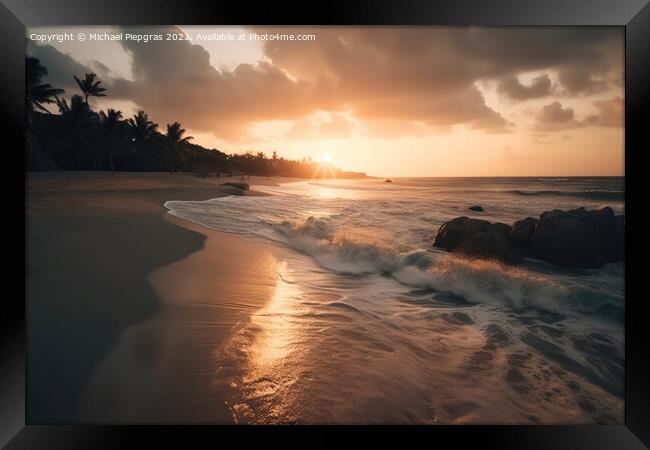 Dream beach at sunset in a tropical paradise created with genera Framed Print by Michael Piepgras