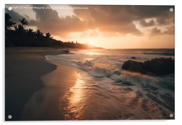 Dream beach at sunset in a tropical paradise created with genera Acrylic by Michael Piepgras