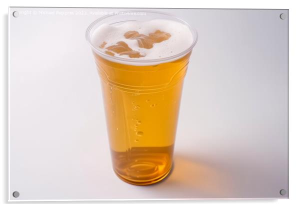 Glass of beer in a plastic tumbler on a white background created Acrylic by Michael Piepgras