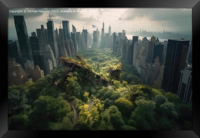 Nature reconquers a big city created with generative AI technolo Framed Print by Michael Piepgras