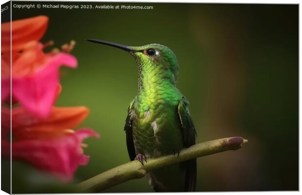 Portrait of a Green Hummingbird on a Flower created with generat Canvas Print by Michael Piepgras