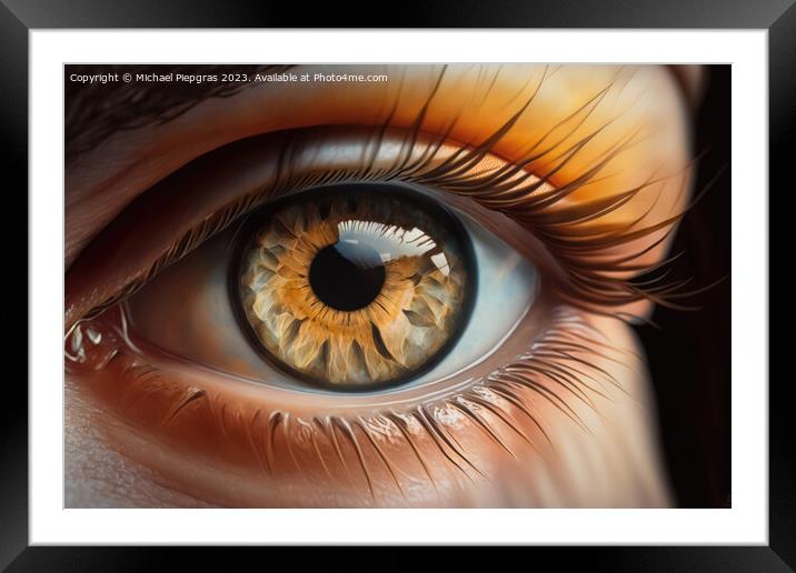Close up of a female eye in steampunk style created with generat Framed Mounted Print by Michael Piepgras