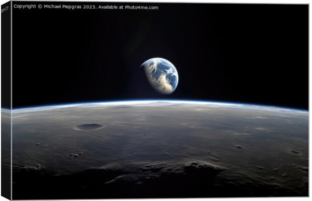 The rising sun above the earth as seen from the moon created wit Canvas Print by Michael Piepgras