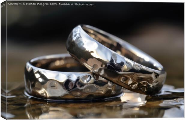 Two wedding rings made of liquid mercury created with generative Canvas Print by Michael Piepgras