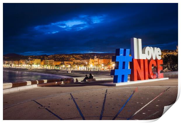 City of Nice by Night in France Print by Artur Bogacki
